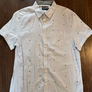 Kenneth Cole White Button-Up Shirt with Blue Pinstripes & Stars - Large